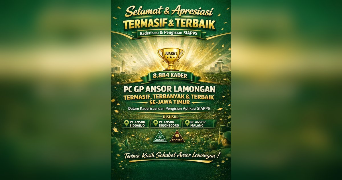 PC GP Ansor Lamongan Dinobatkan sebagai PC Termasif dalam Kaderisasi dan Pengisian SIAPPS